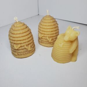 Vintage Three Beeswax Candles Beehive Candle With Bees and Bear With Beehive NEW